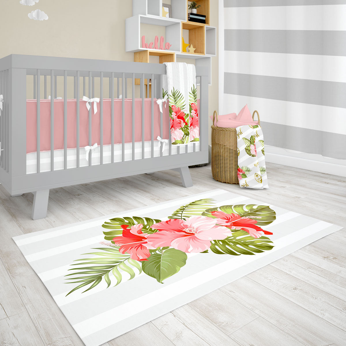 Guam CNMI Striped Hibiscus Nursery Area Rug