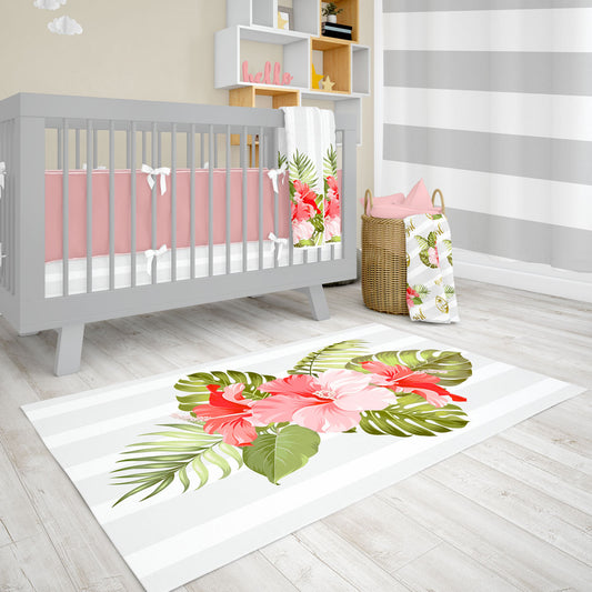 Guam CNMI Striped Hibiscus Nursery Area Rug