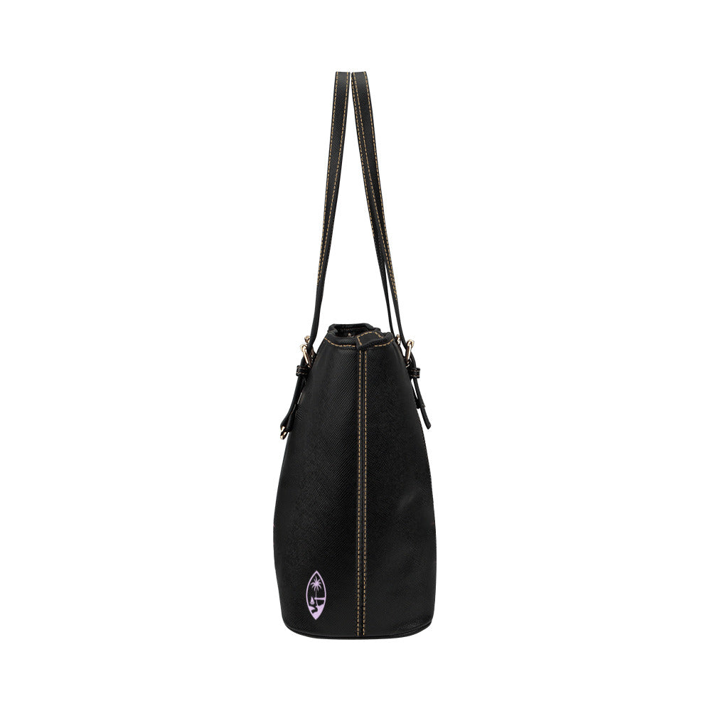 Guam Vintage Purple Hibiscus Large Leather Tote Purse