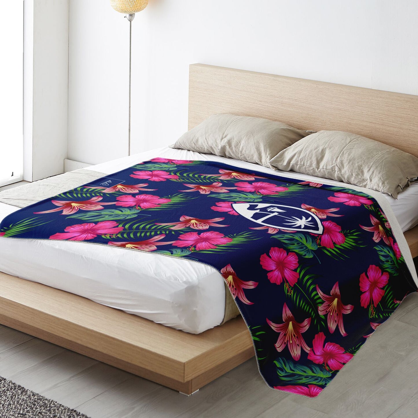 Guam Hibiscus Island Blue Microfleece Blanket