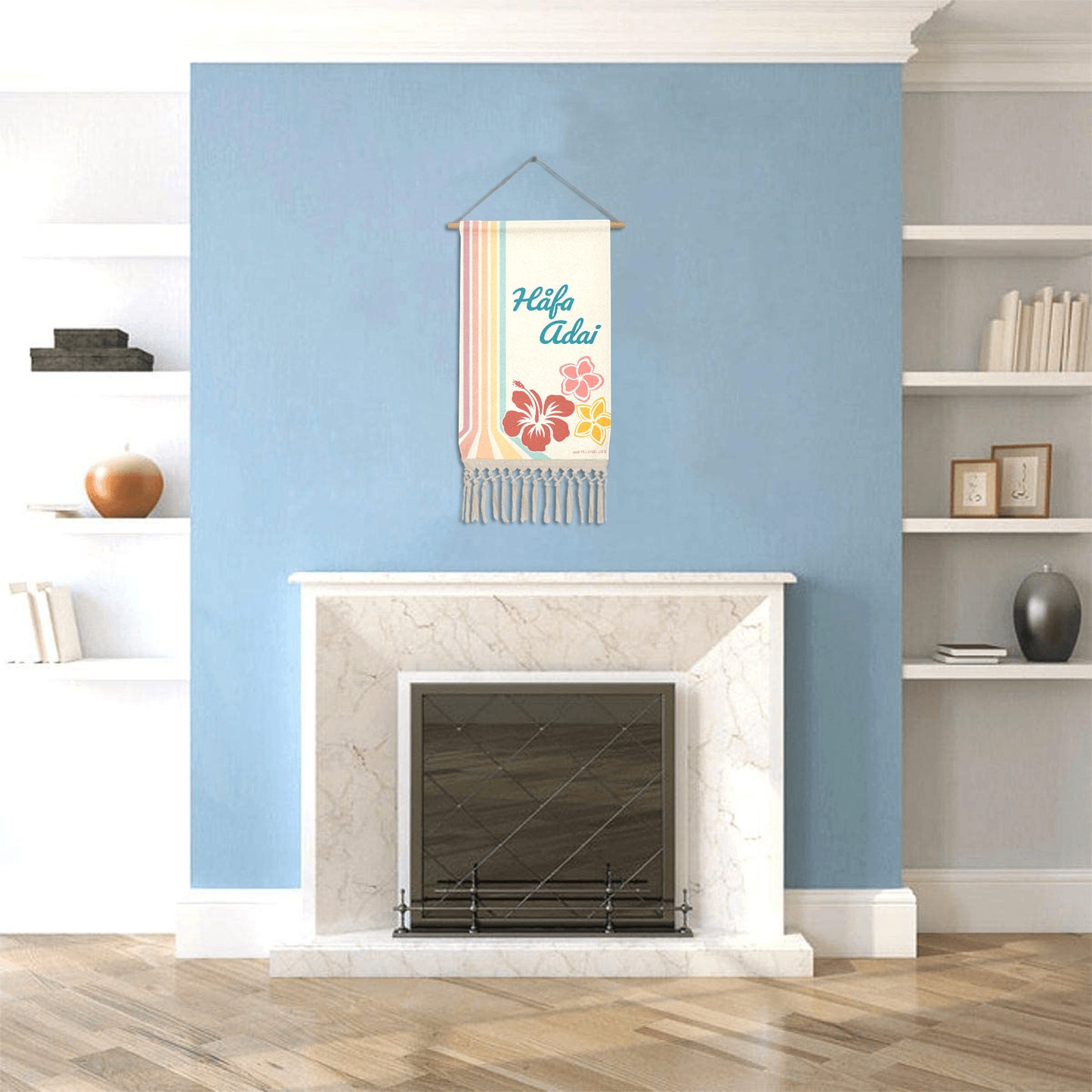 Hafa Adai Retro Flowers Guam CNMI Linen Hanging Poster