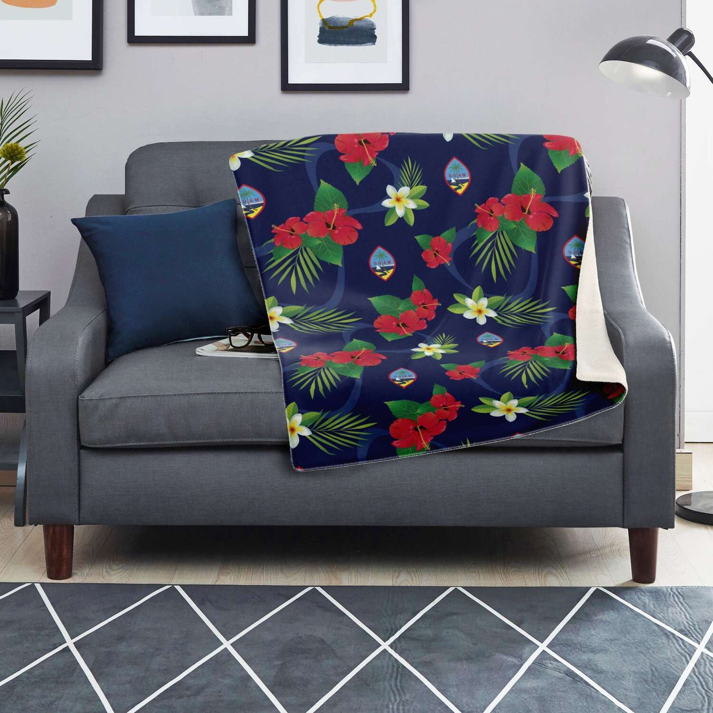 Guam Flag Flowers Microfleece Blanket