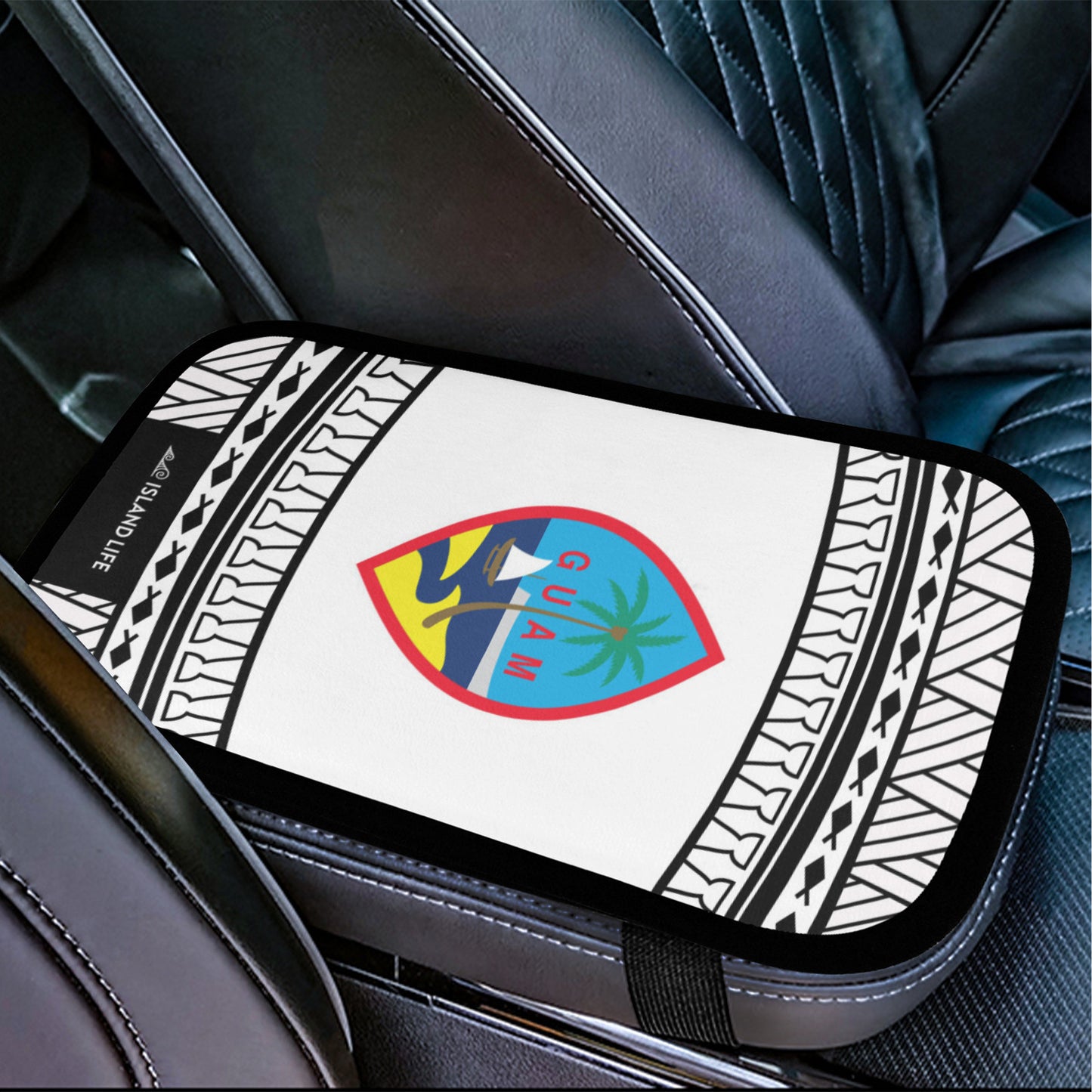 Guam Tribal White Car Armrest Cover