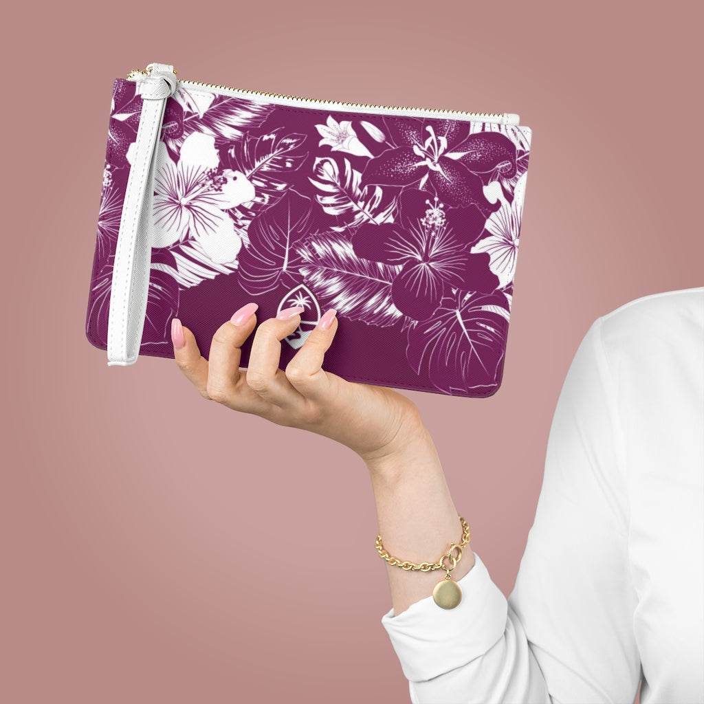 Guam Hibiscus Floral Purple Clutch Bag