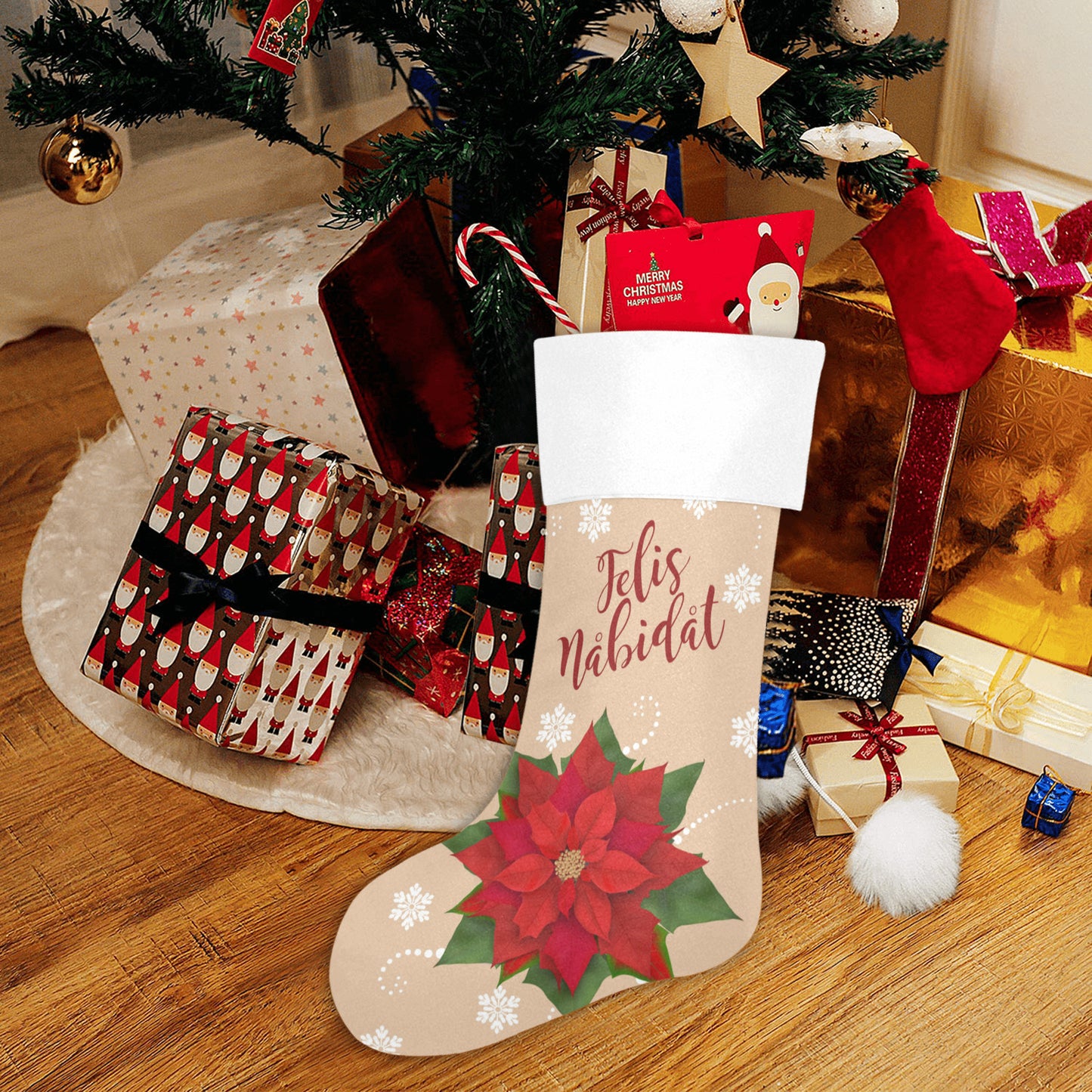 Felis Nabidat Poinsettia Tan Guam CNMI Christmas Stocking Christmas Stocking