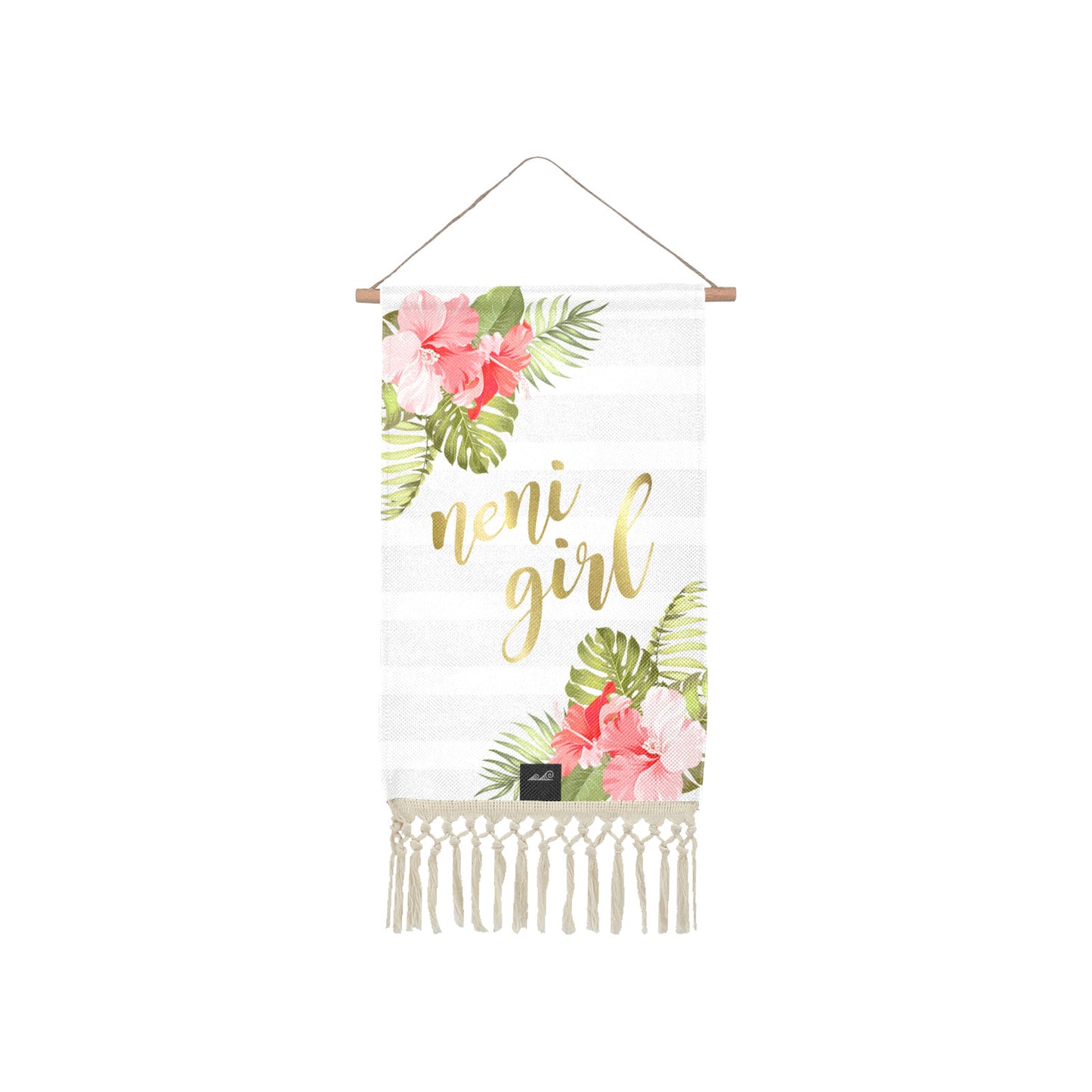 Neni Girl Hibiscus Striped Guam CNMI Linen Hanging Poster
