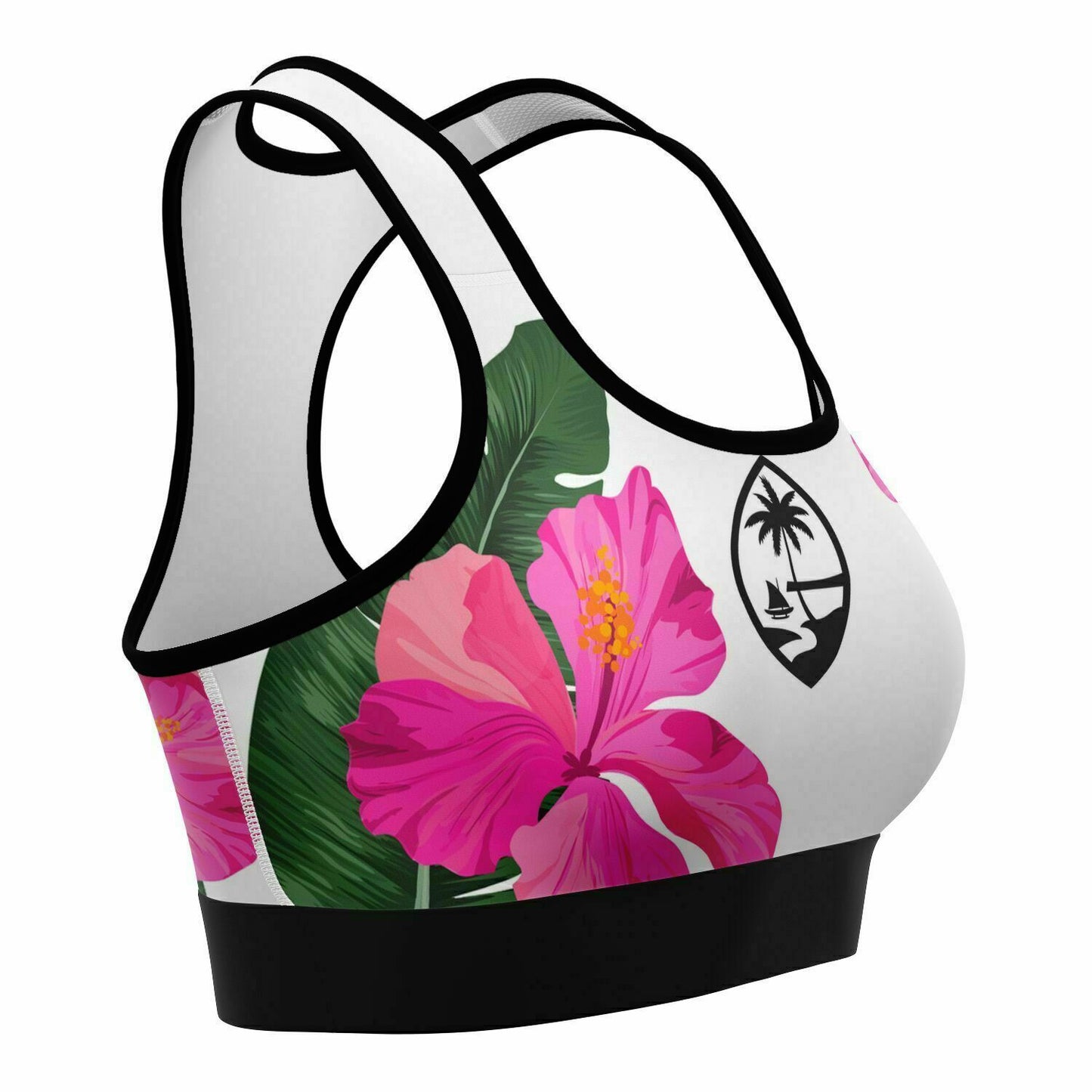 Guam Pink Hibiscus Paradise Sports Bra