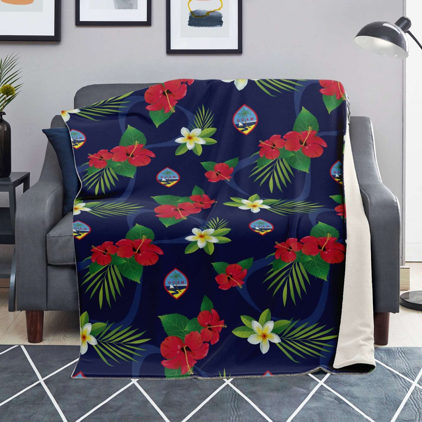 Guam Flag Flowers Microfleece Blanket