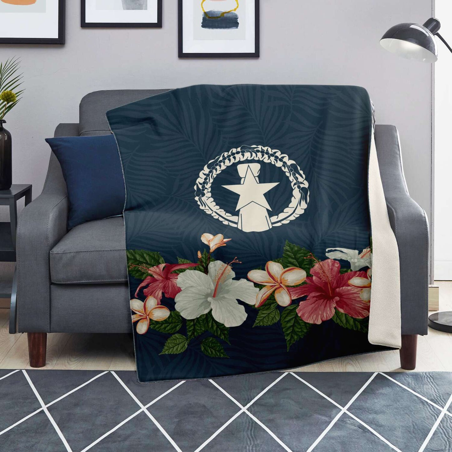 CNMI Seal Vintage Hibiscus Microfleece Blanket