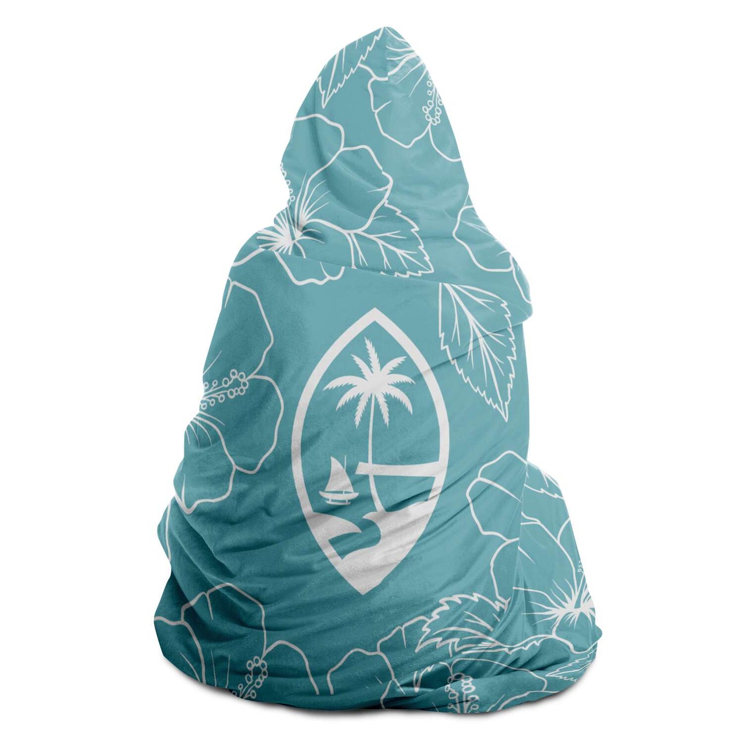 Guam Modern Hibiscus Teal Premium Sherpa Hooded Blanket