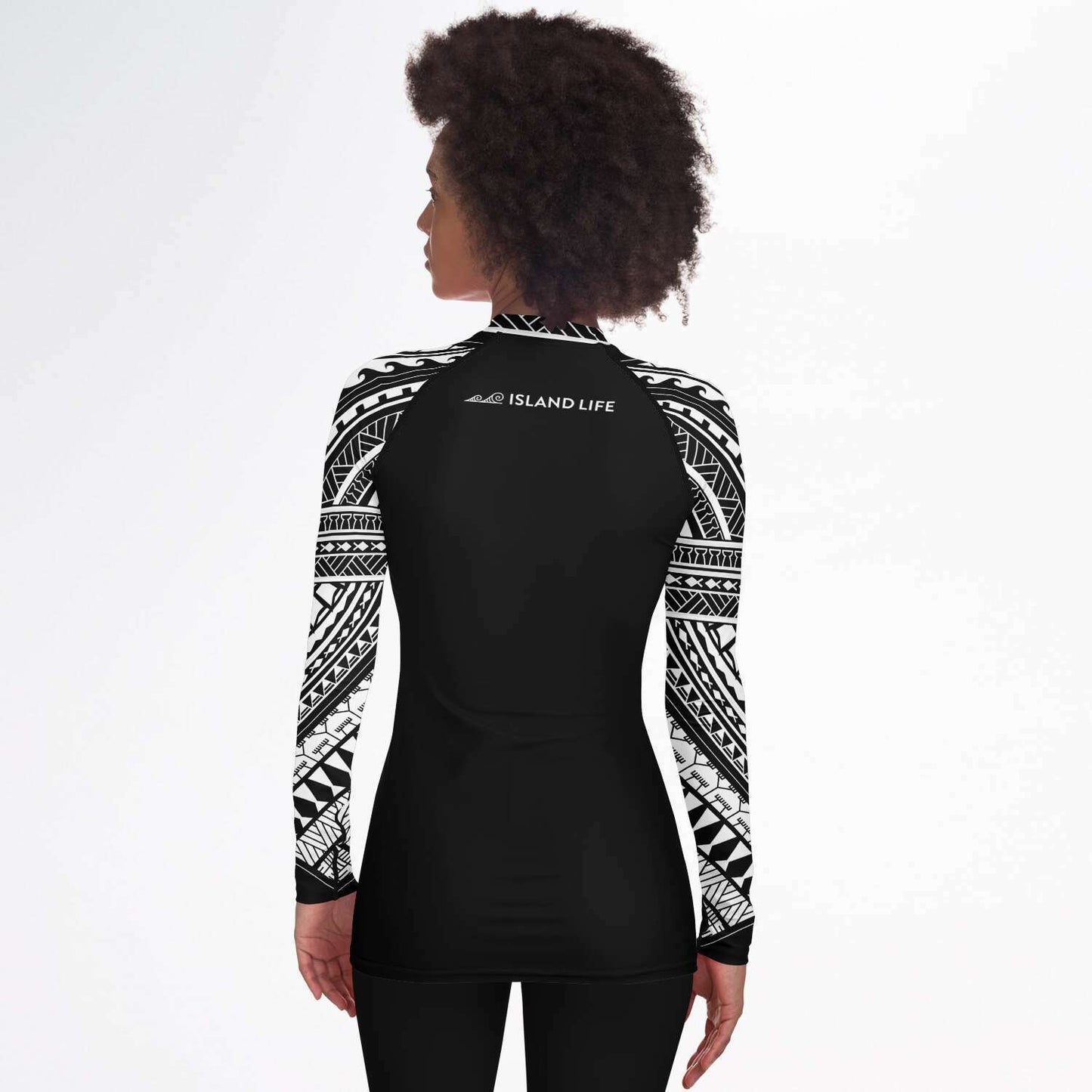 CNMI Tribal Women's Black White Rashguard