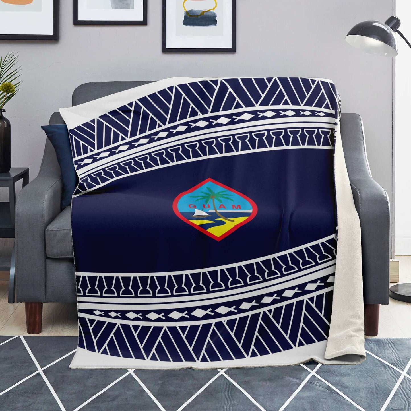Guam Seal Tribal Blue Microfleece Blanket