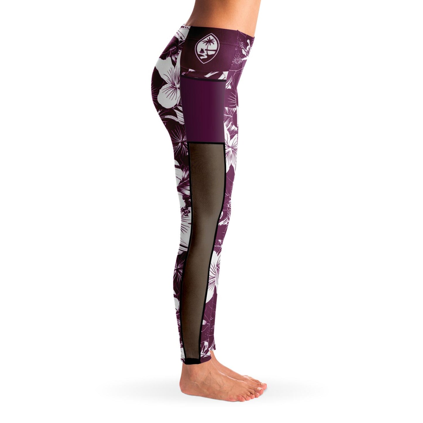 Guam Purple Hibiscus Mesh Leggings