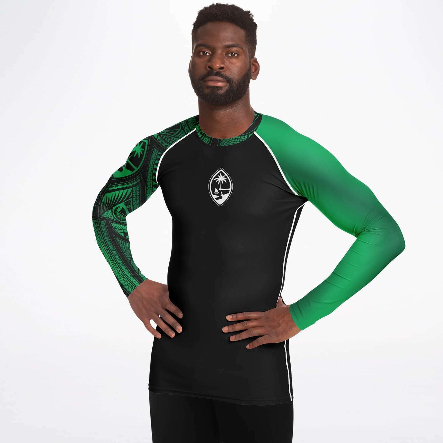 Guahan Tribal Men's Green Rashguard