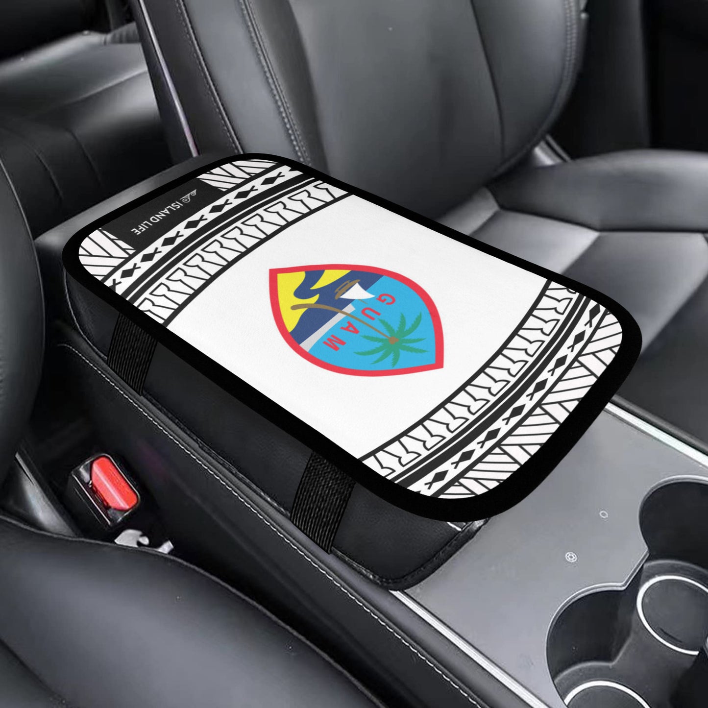 Guam Tribal White Car Armrest Cover