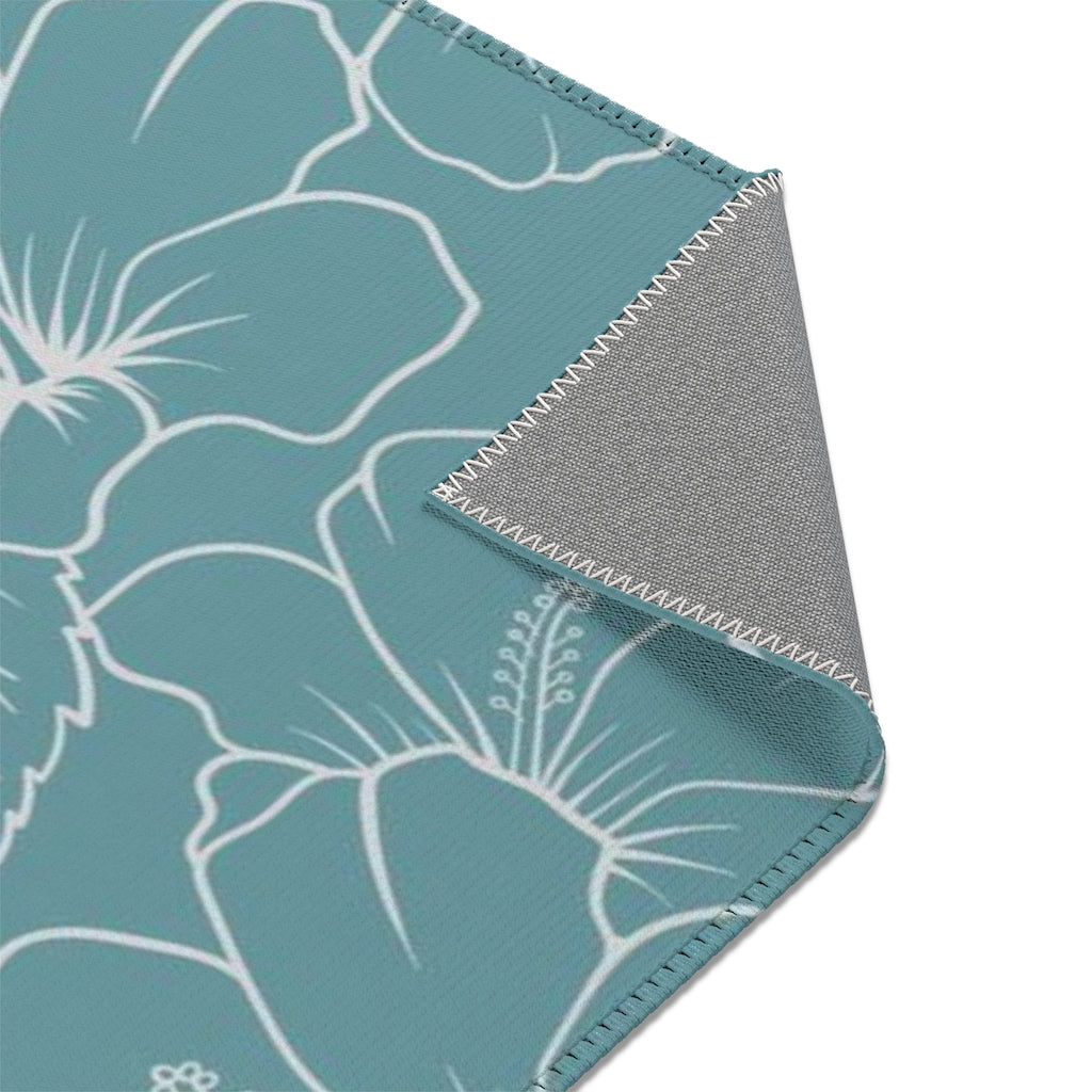 Guam CNMI Modern Hibiscus Teal Area Rug