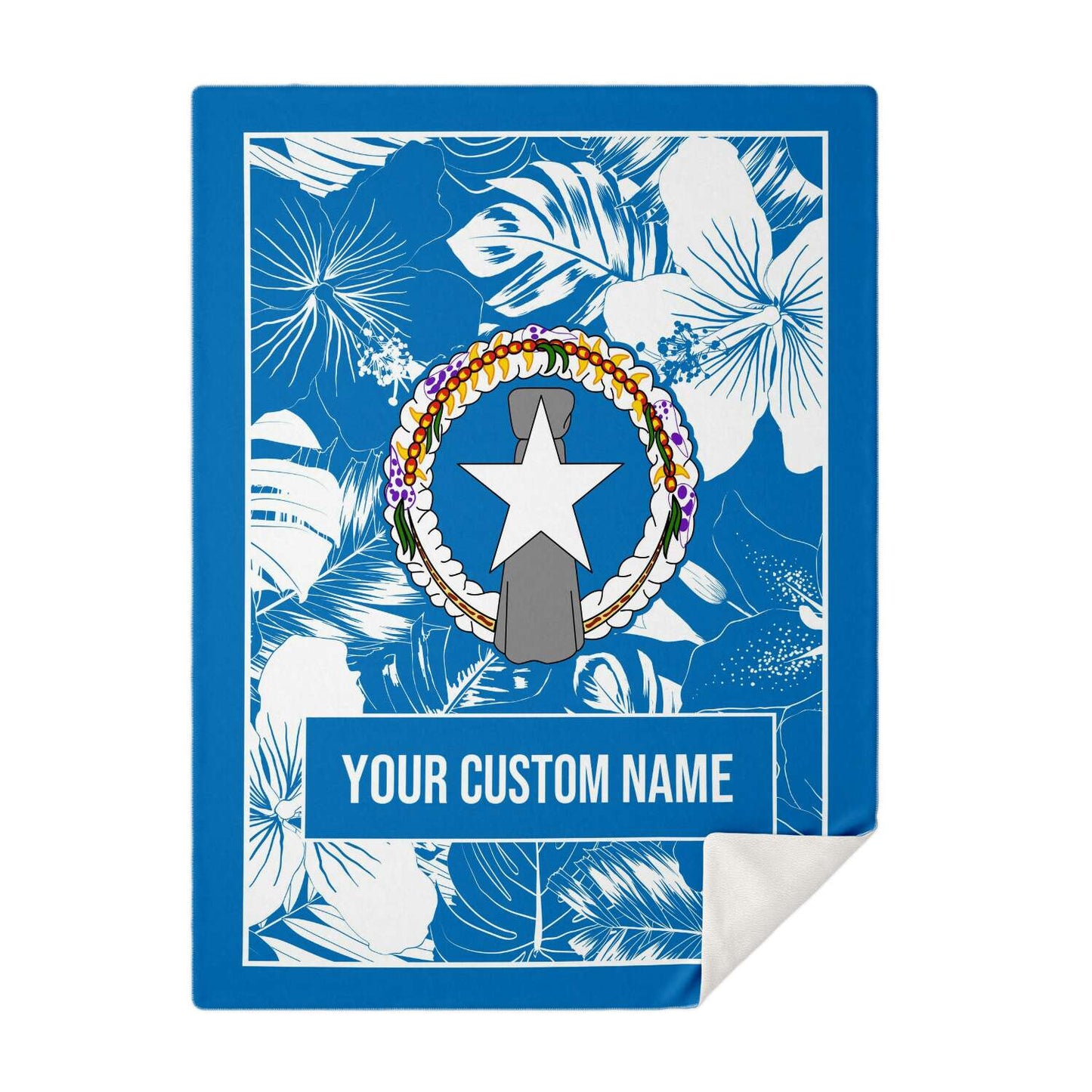 CNMI Seal Hibiscus Blue Microfleece Blanket with Personalization