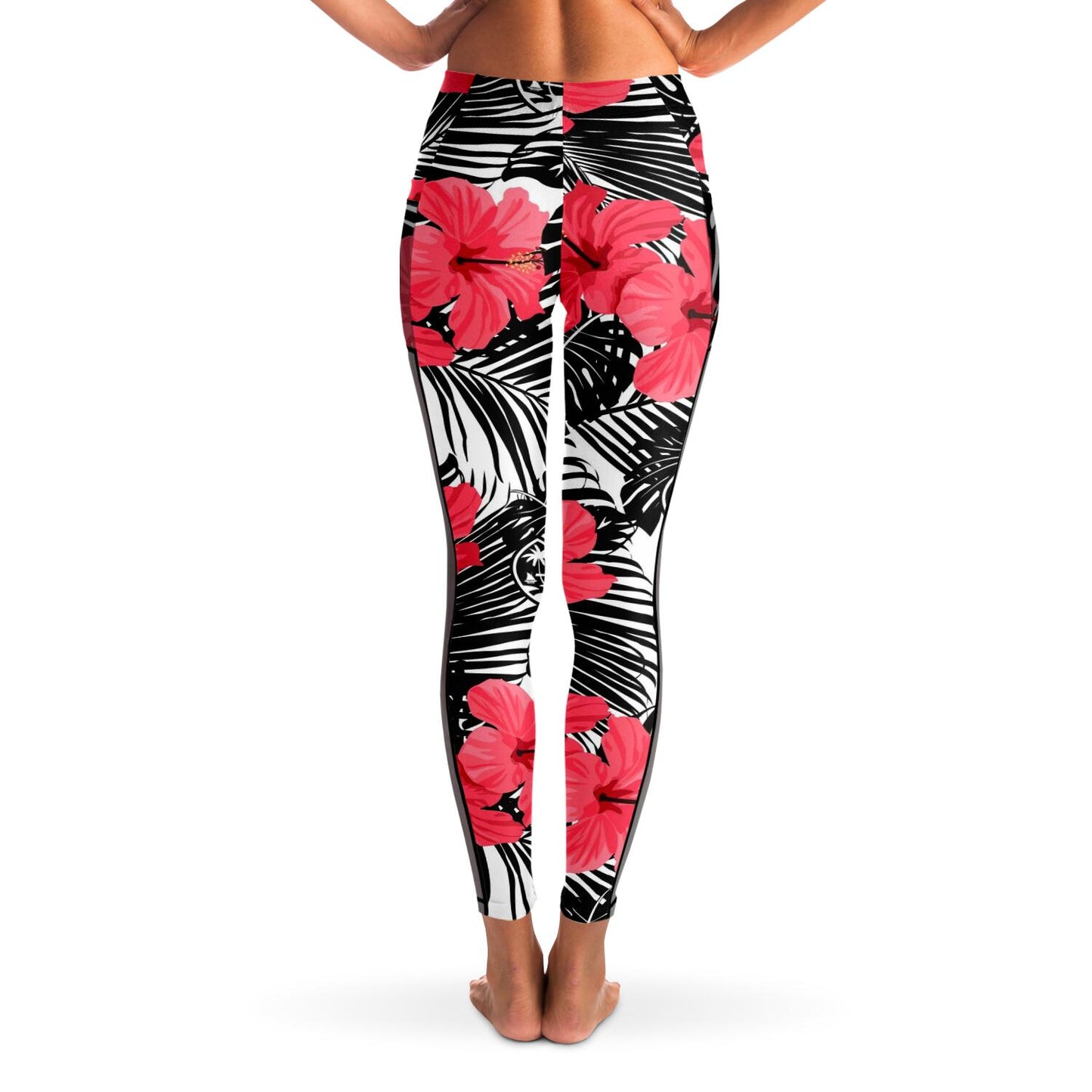 Guam Pink Black Hibiscus Mesh Leggings