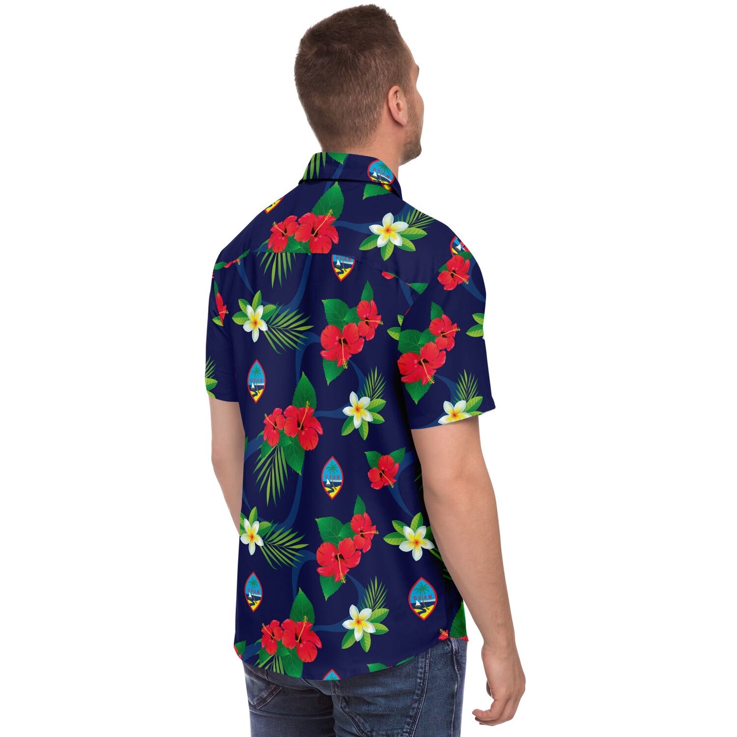 Guam Flag Flowers Button Down Shirt