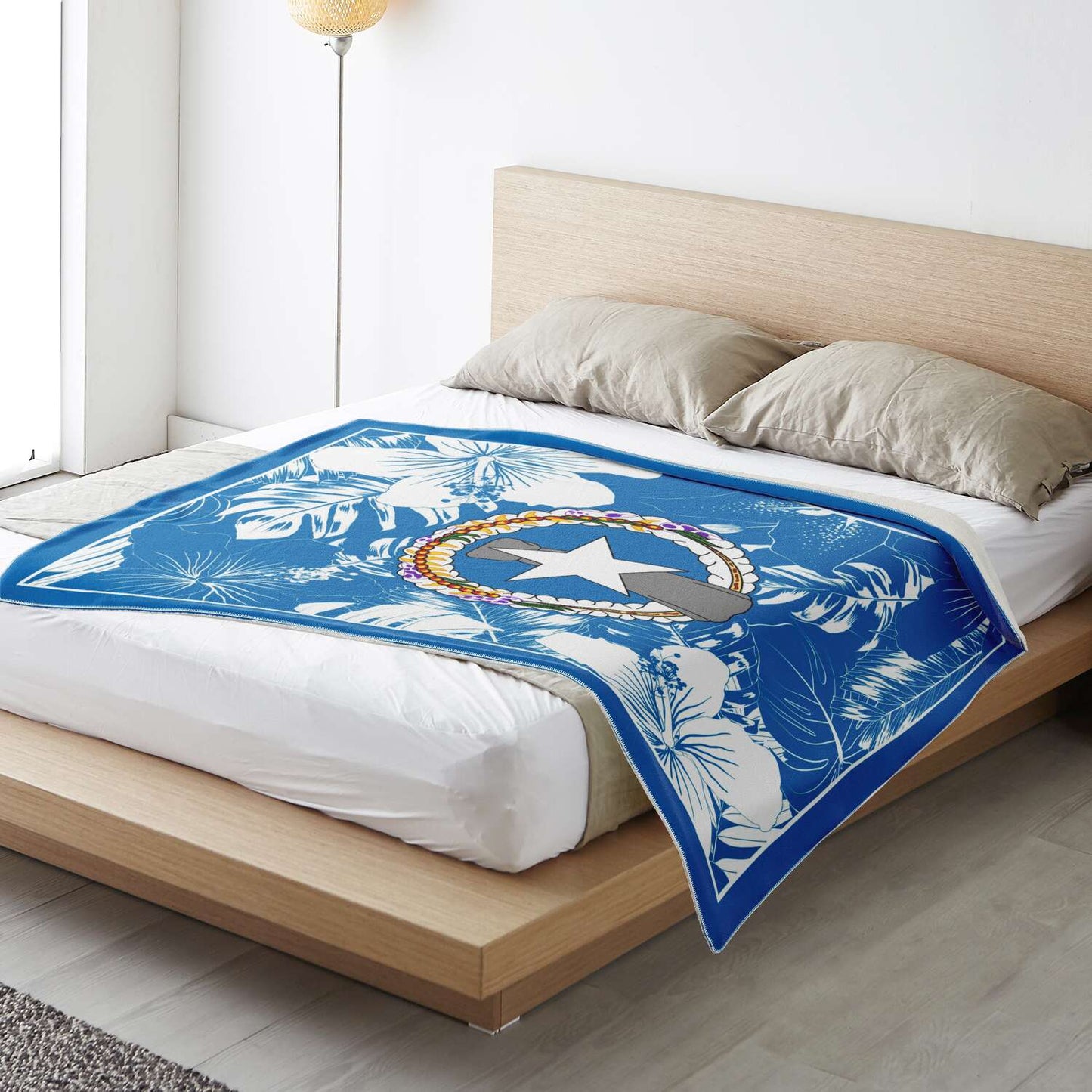 CNMI Seal Hibiscus Blue Microfleece Blanket
