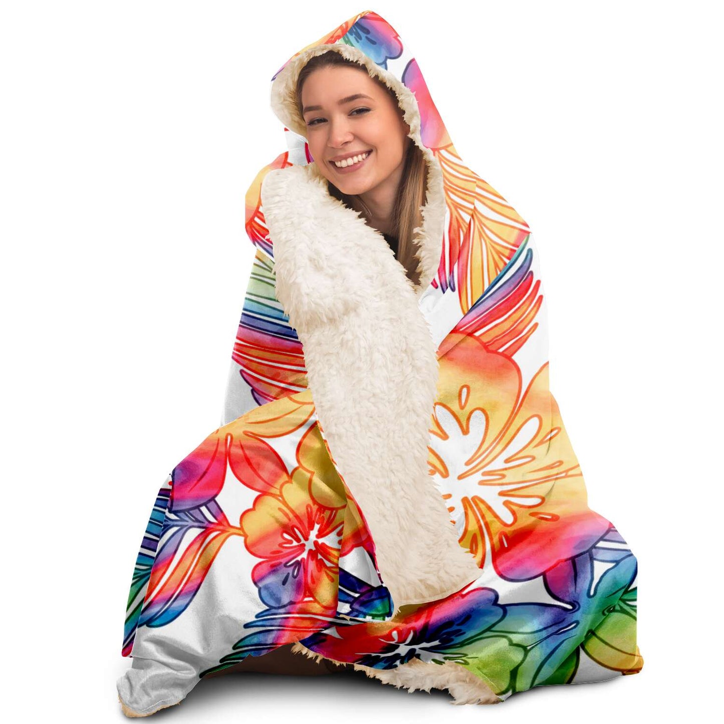 Guam Tropical Hibiscus Tie Dye Premium Sherpa Hooded Blanket