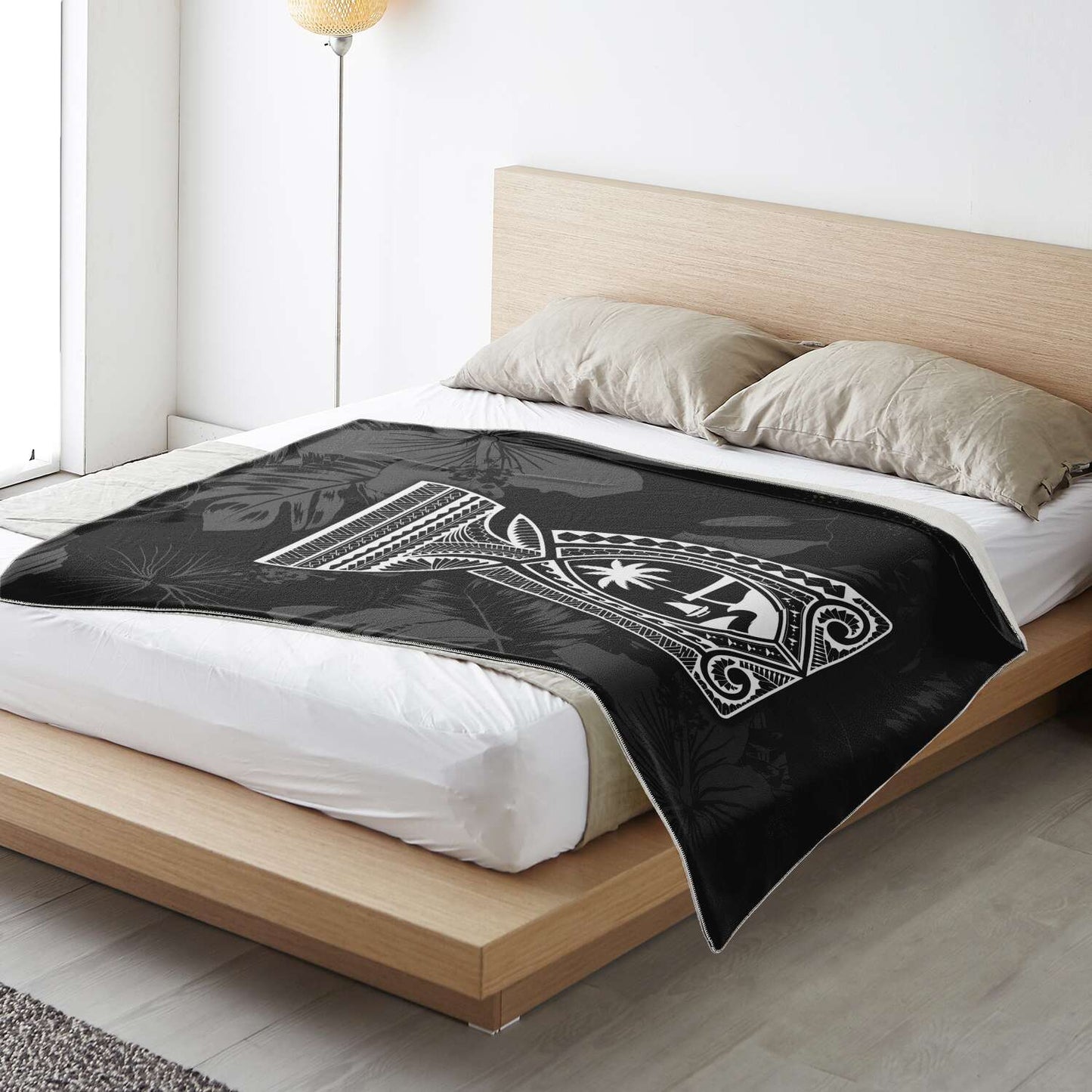 Latte Stone Guam Tribal Black Microfleece Blanket