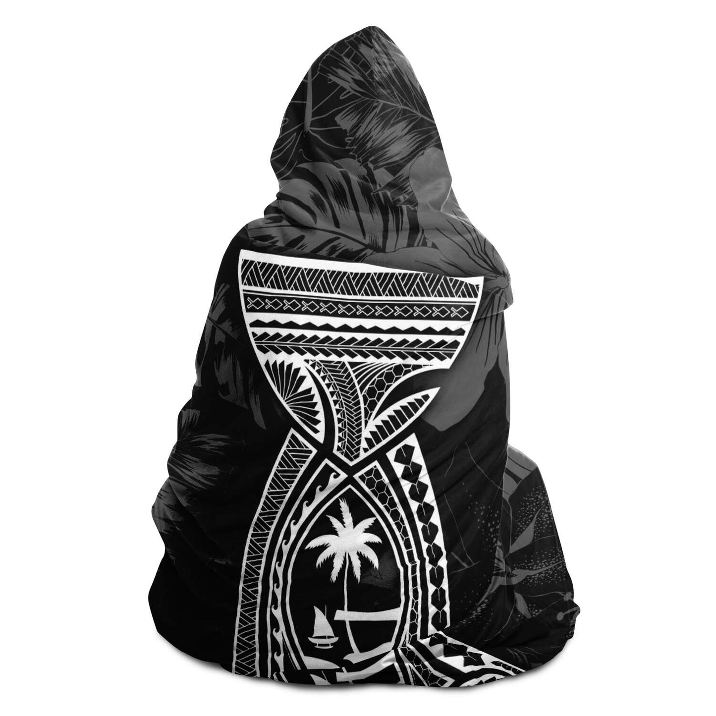 Latte Stone Guam Tribal Black Premium Sherpa Hooded Blanket