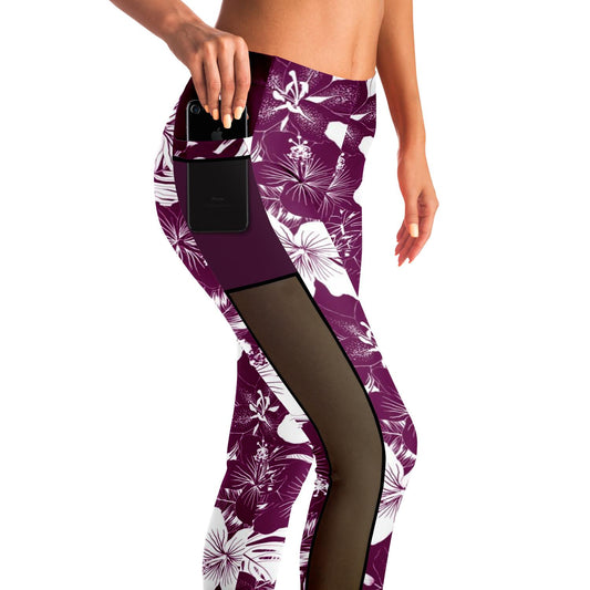 Guam Purple Hibiscus Mesh Leggings