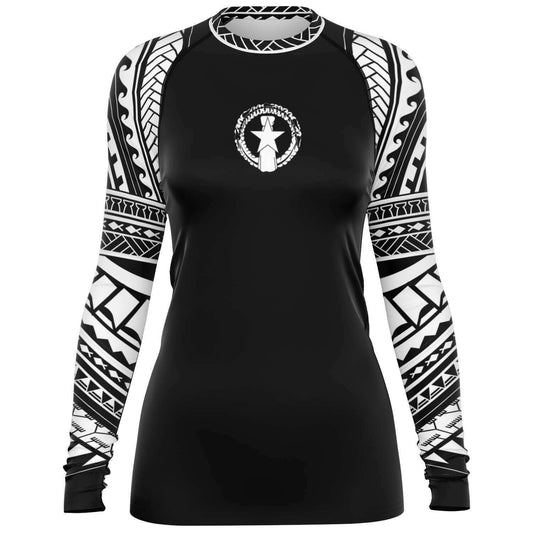 CNMI Tribal Women's Black White Rashguard