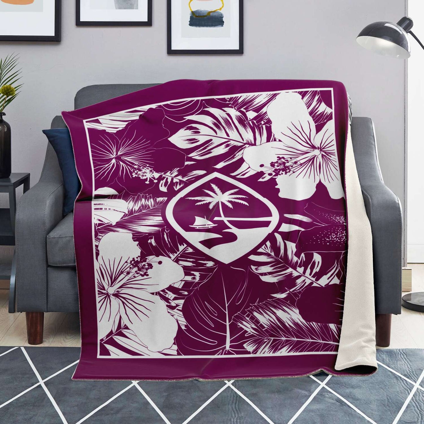 Guam Hibiscus Purple Microfleece Blanket