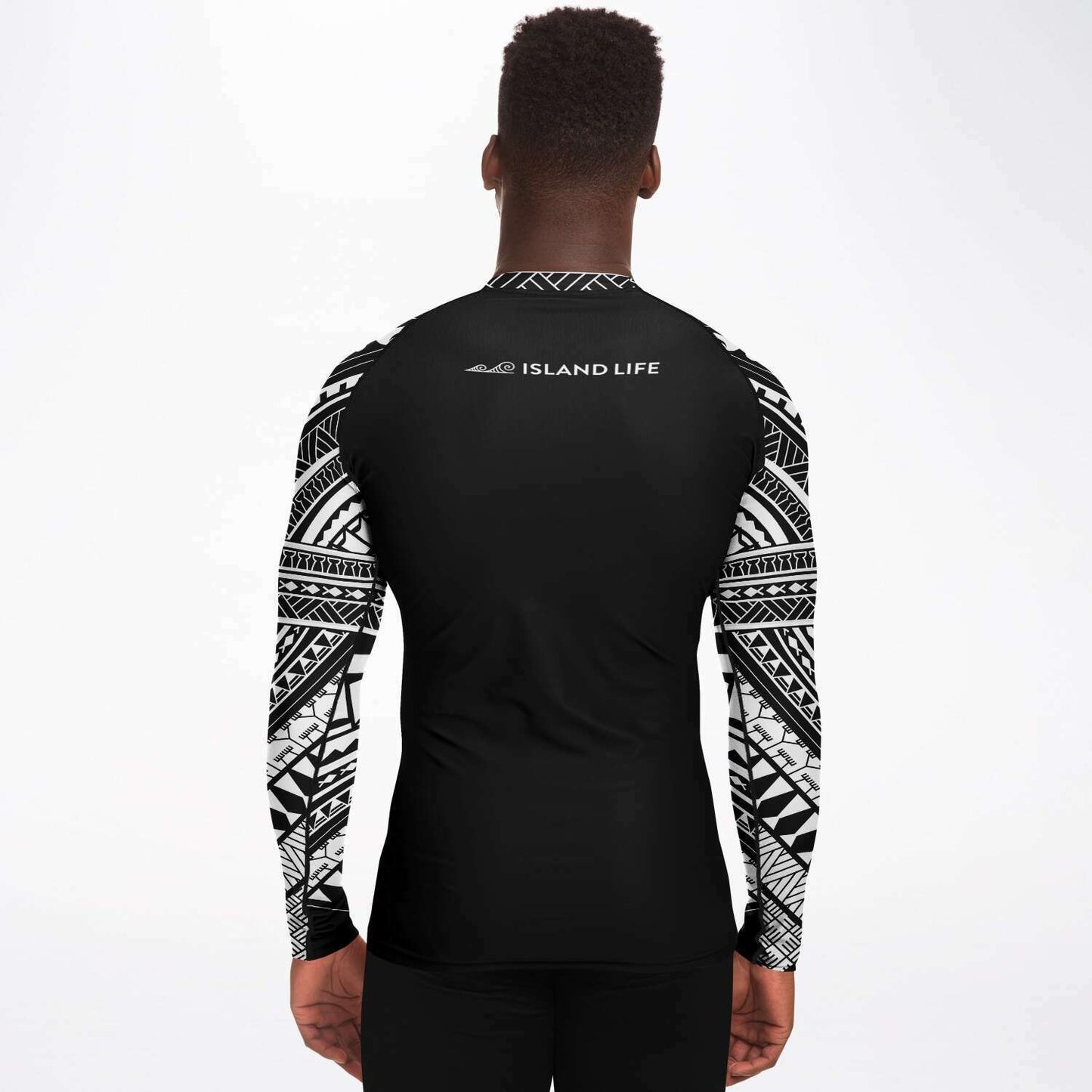 Guam Tribal Men's Black White Rashguard