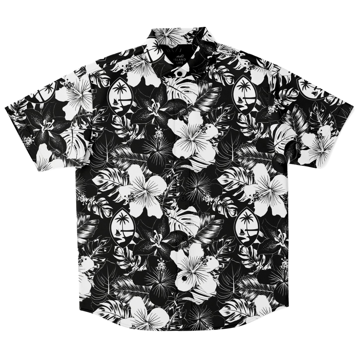 Guam Black Hibiscus Button Down Shirt Size Medium - Ready to Ship