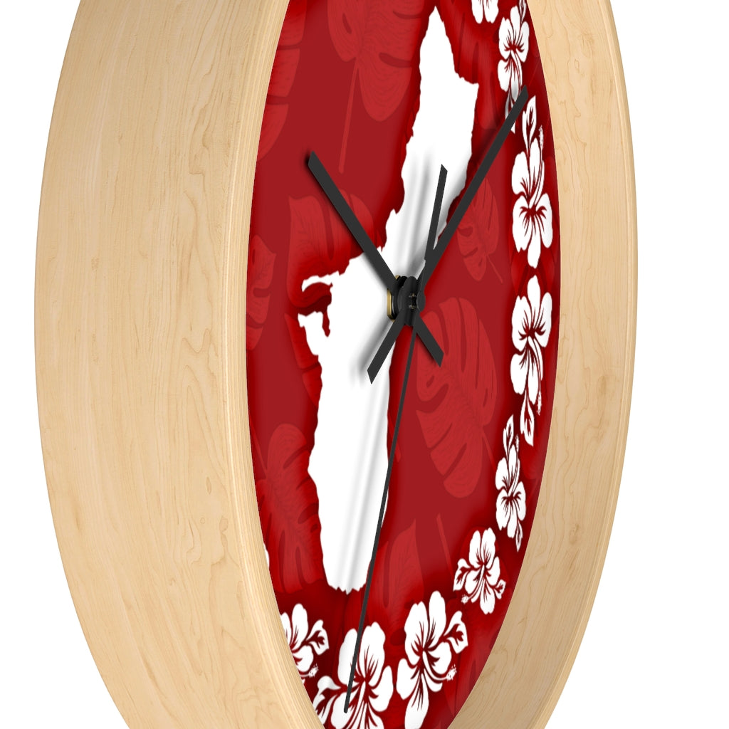 Guam Shape Red Hibiscus Wall Clock