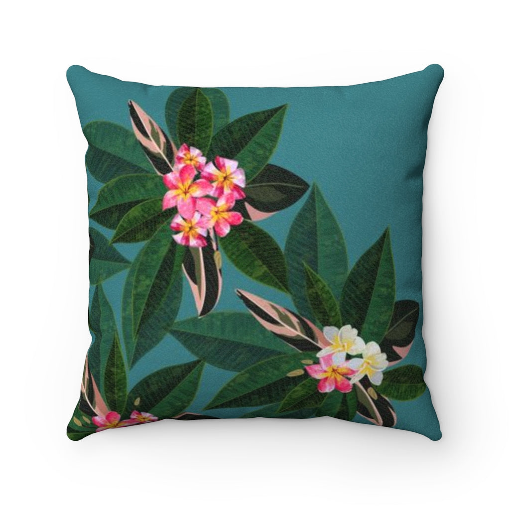 Plumeria Flowers Blue Guam CNMI Faux Suede Square Pillow Case