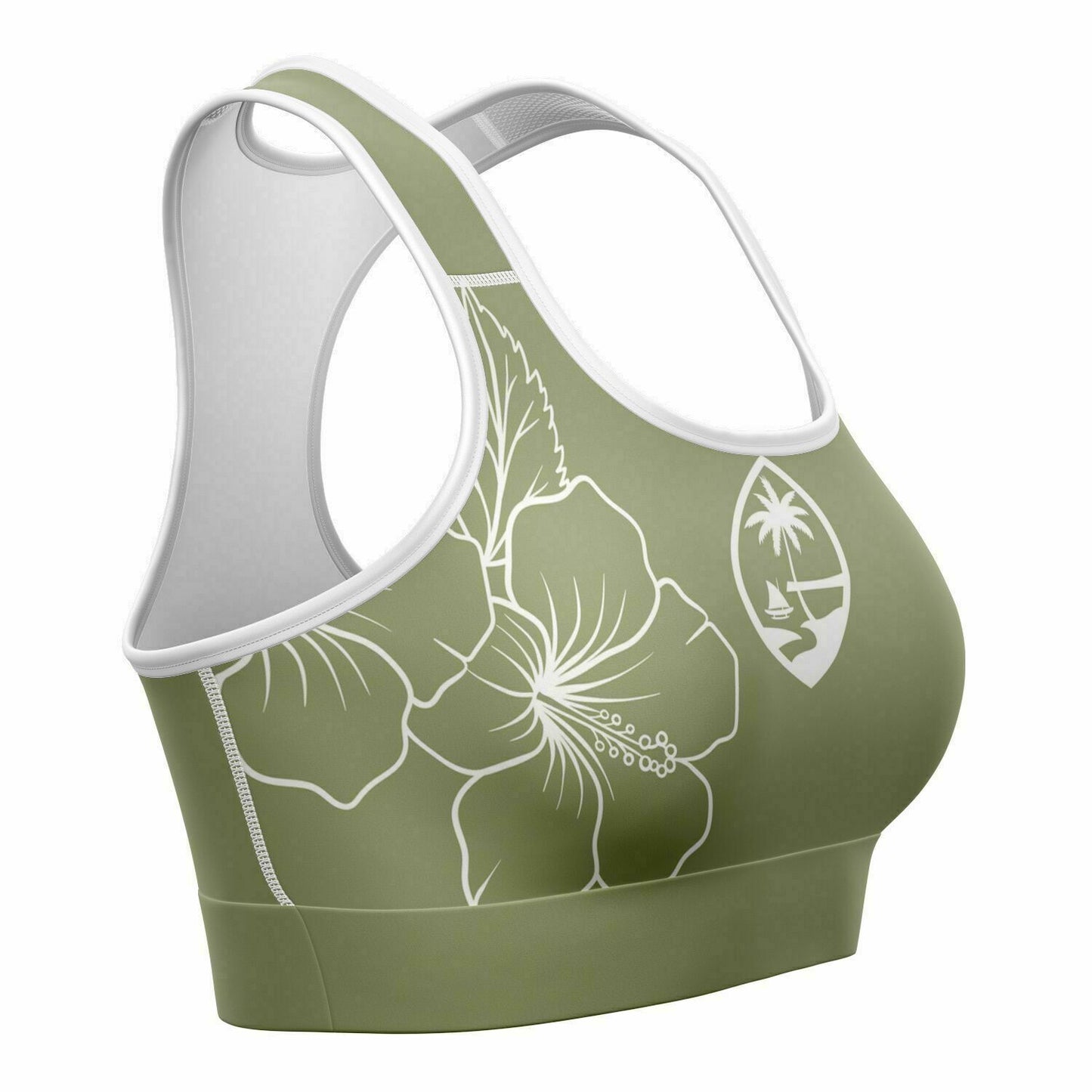 Guam Green Modern Hibiscus Sports Bra