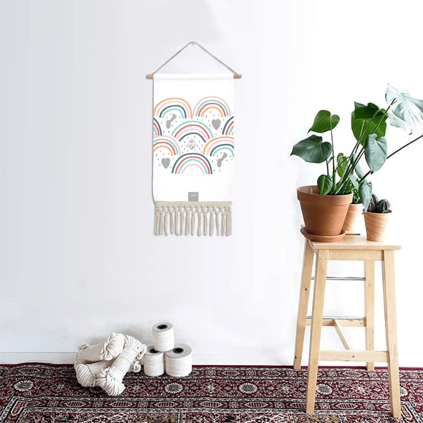 Guam Hearts and Rainbows Linen Hanging Poster