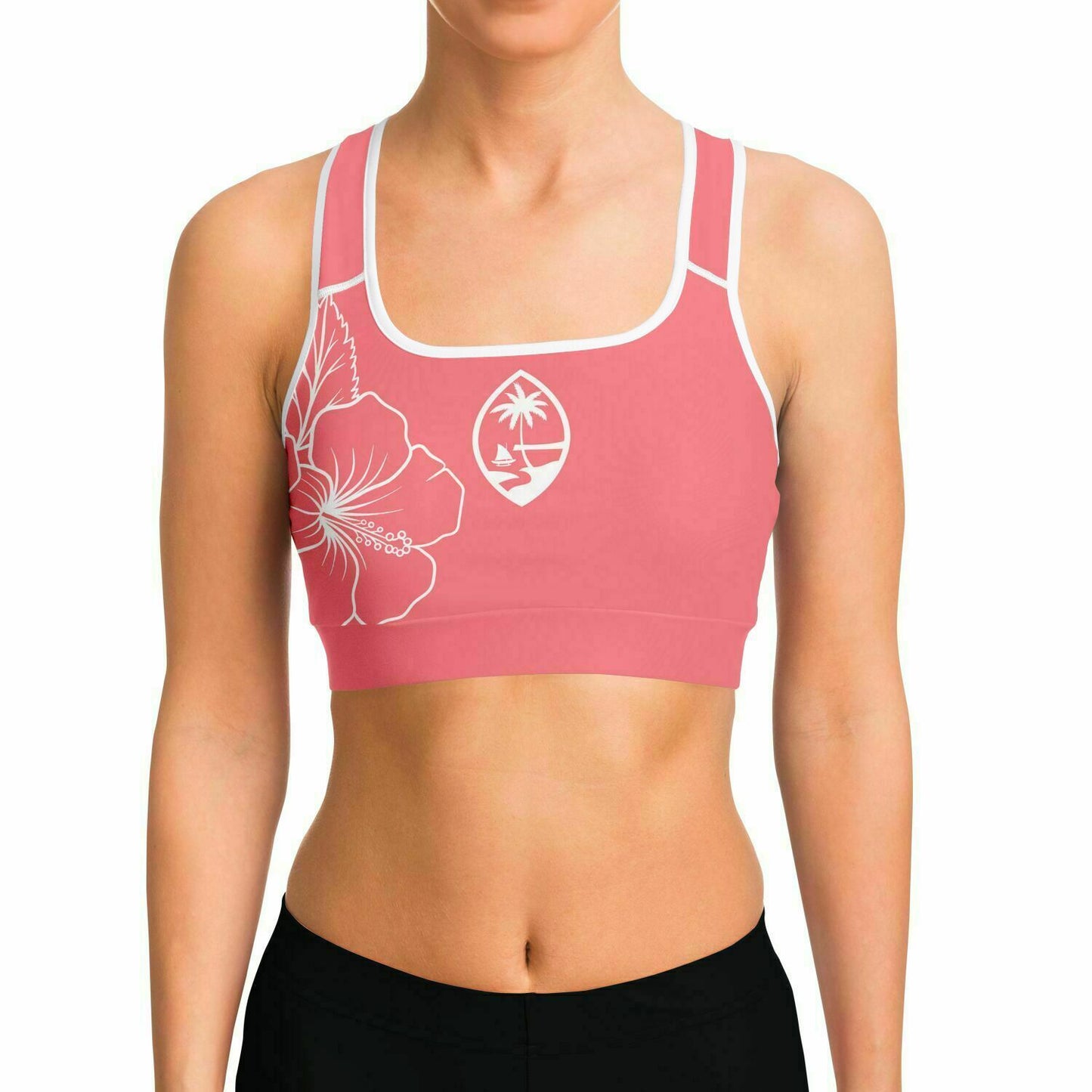 Guam Coral Modern Hibiscus Sports Bra