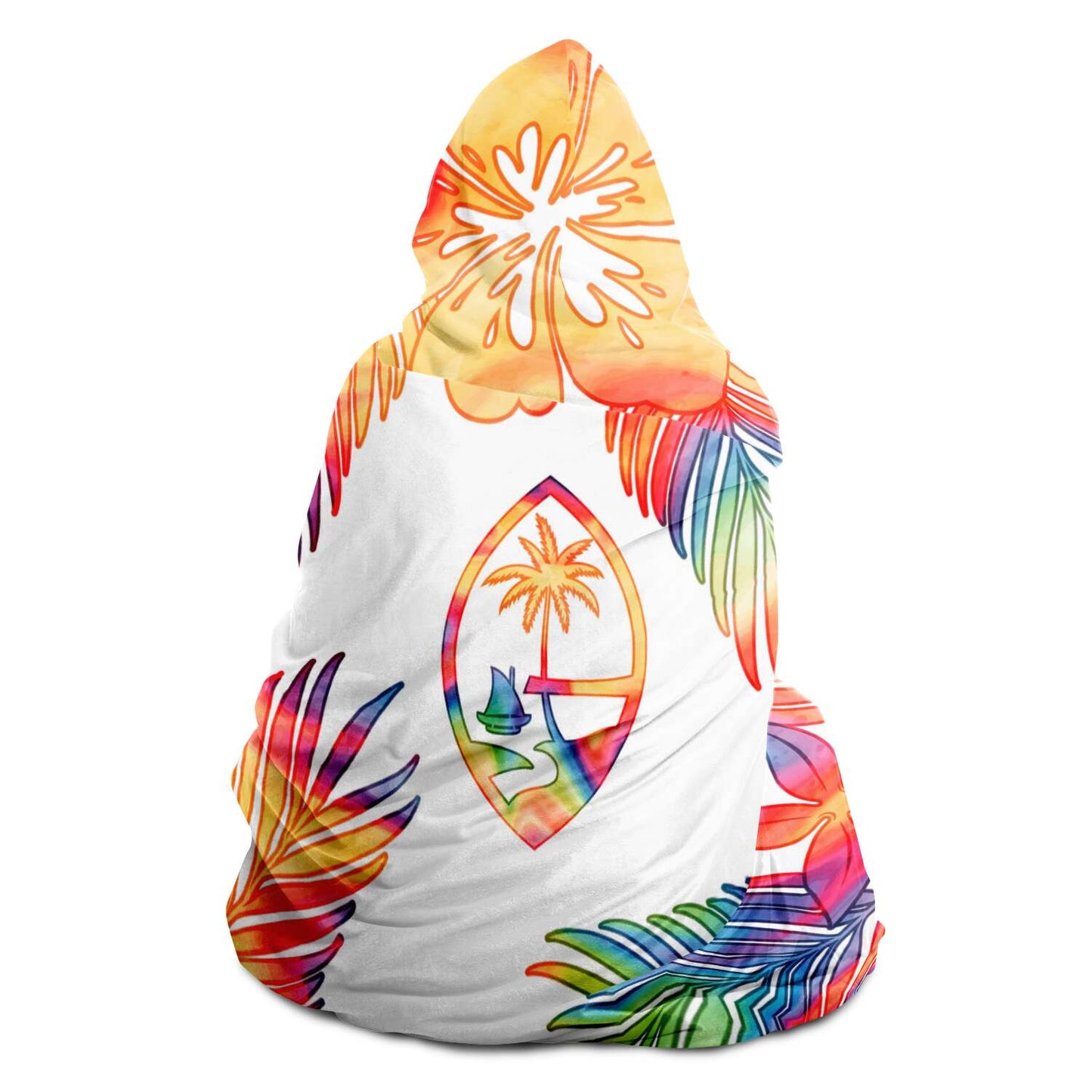 Guam Tropical Hibiscus Tie Dye Premium Sherpa Hooded Blanket