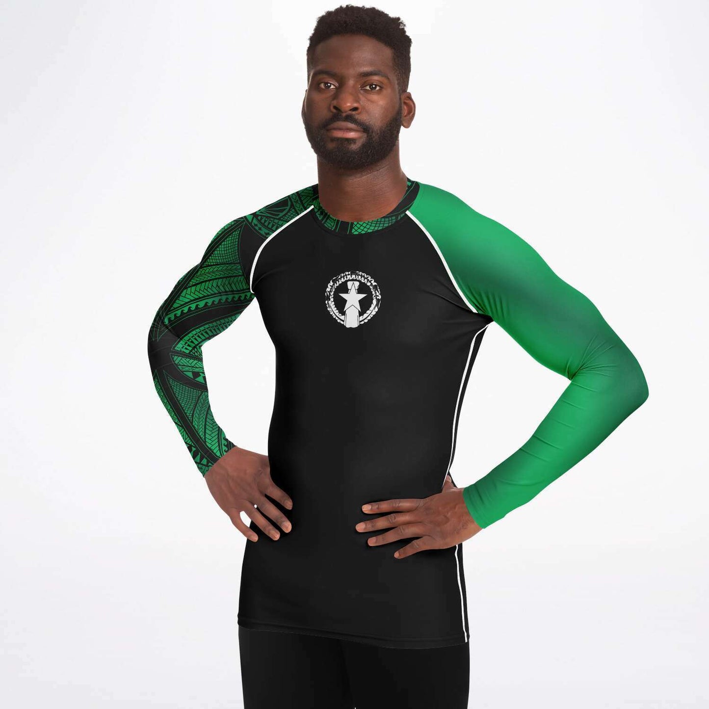 CNMI Tribal Men's Green Rashguard