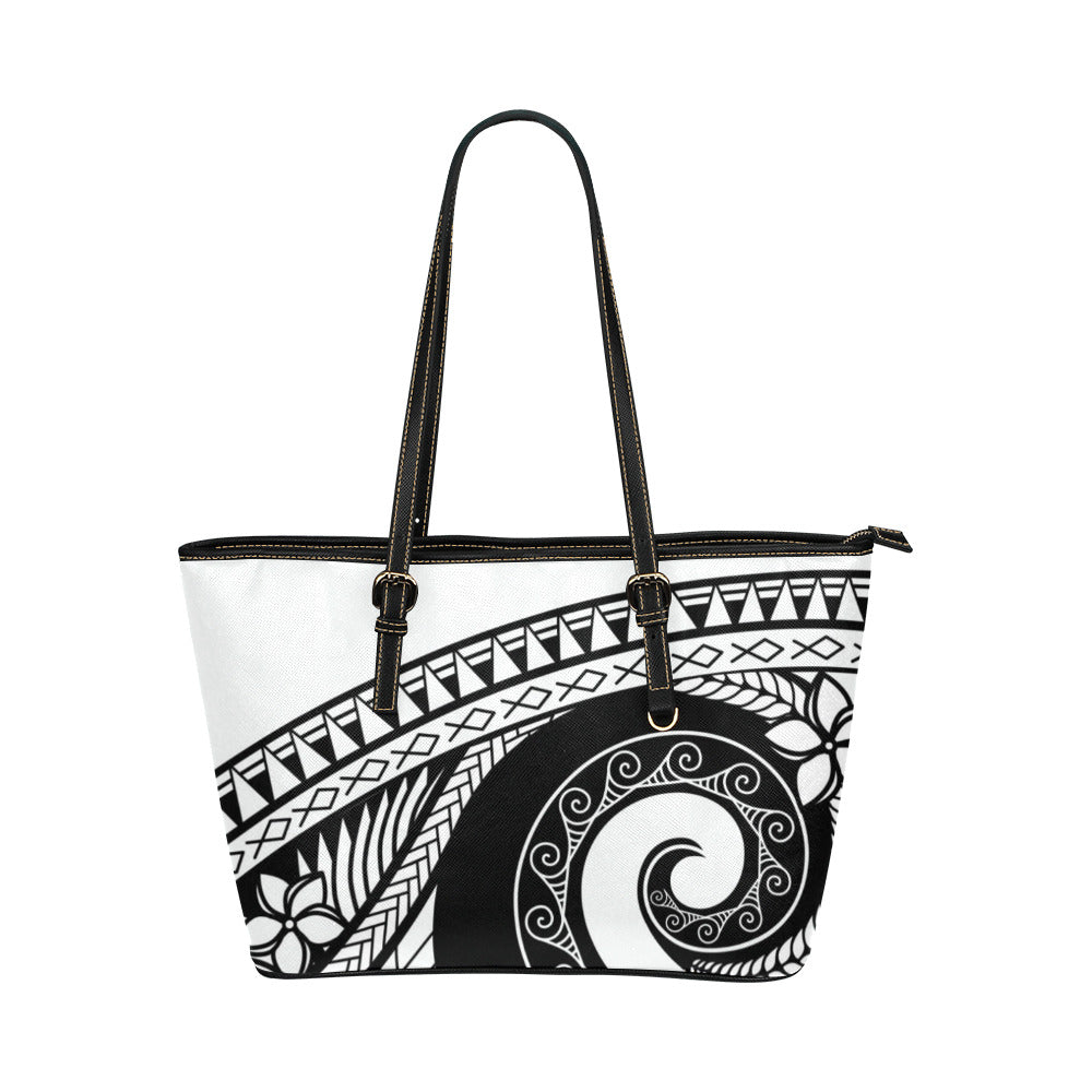 Guam CNMI Tribal White Large Leather Tote Purse