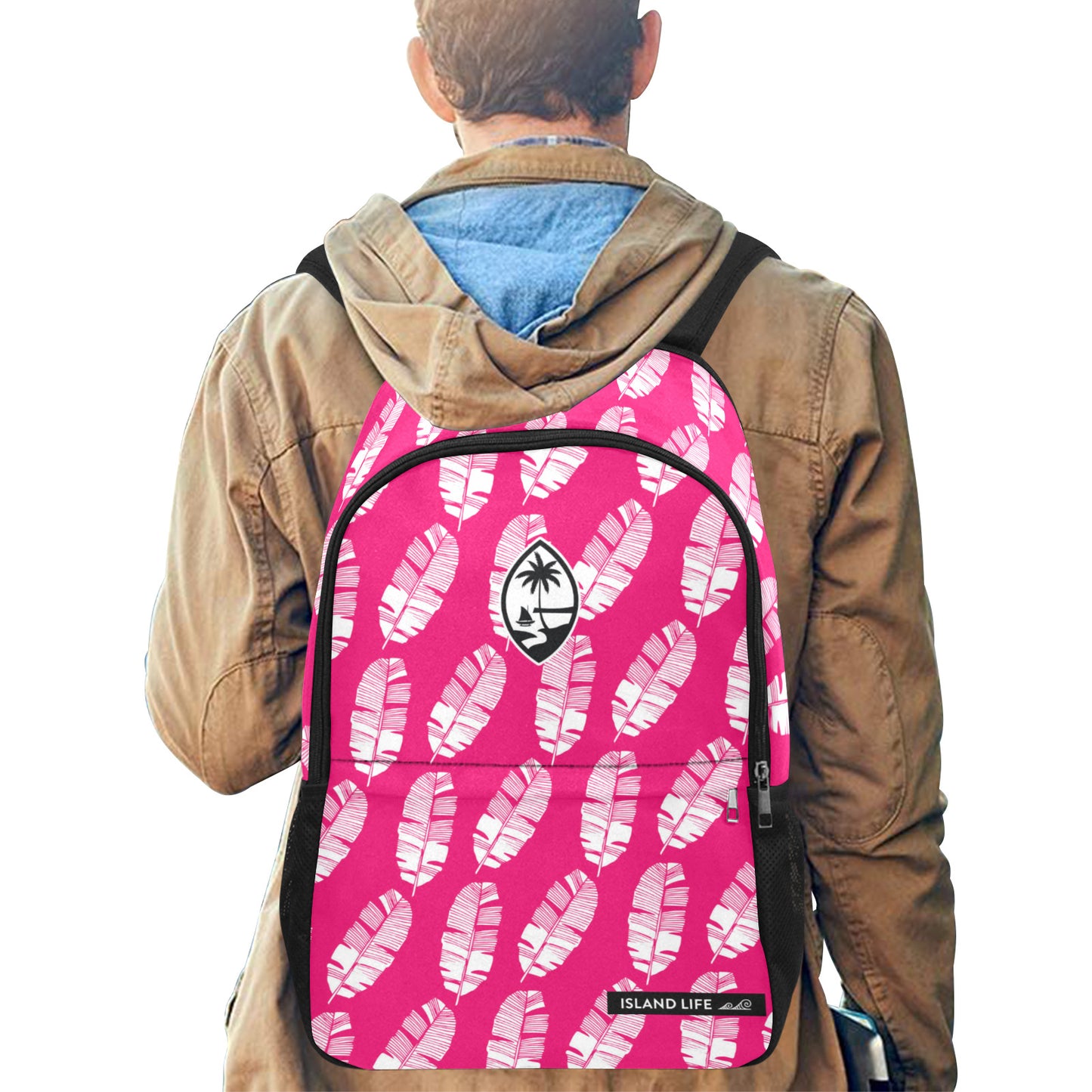 Guam Banana Leaves Pink Laptop Side Pockets Backpack