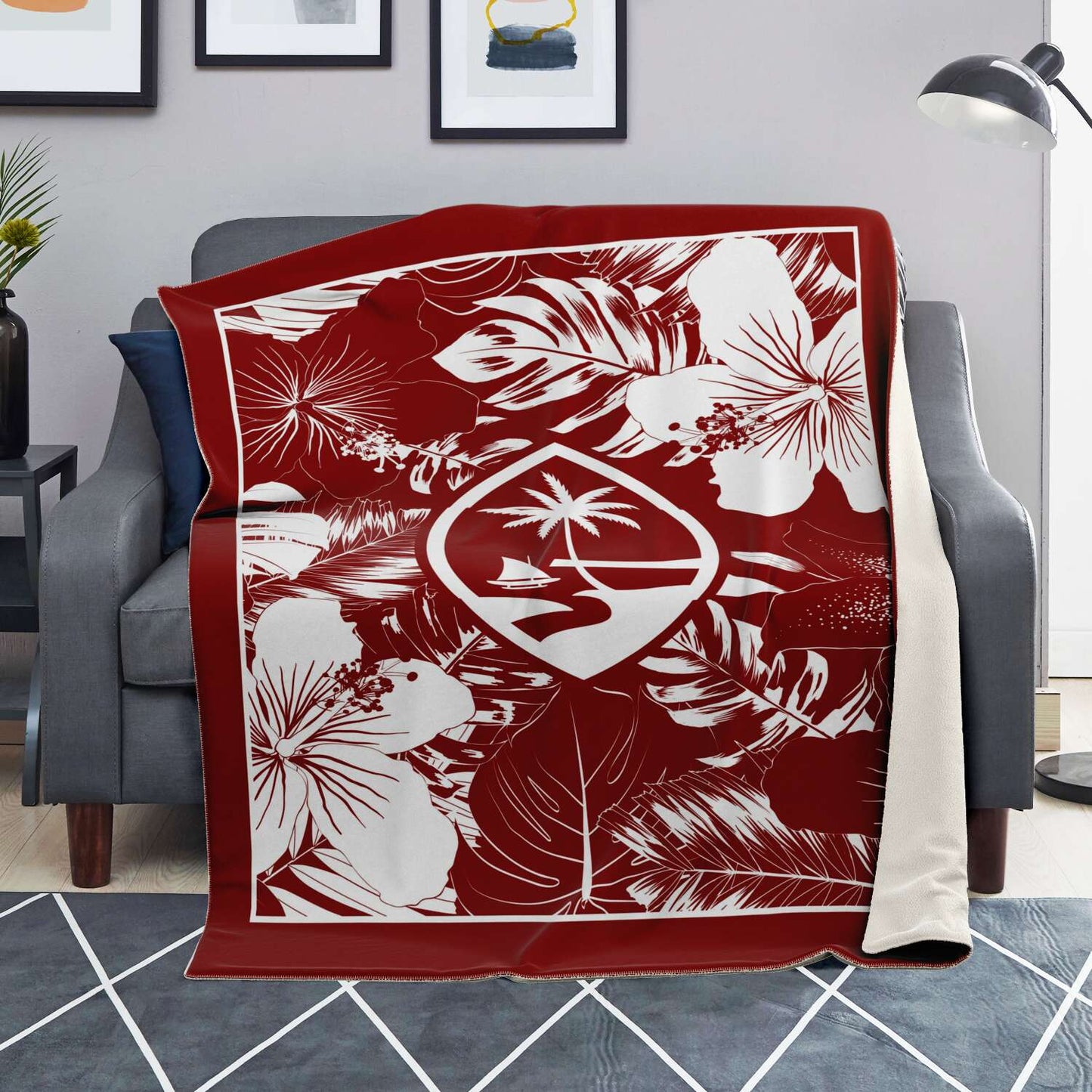Guam Hibiscus Red Microfleece Blanket