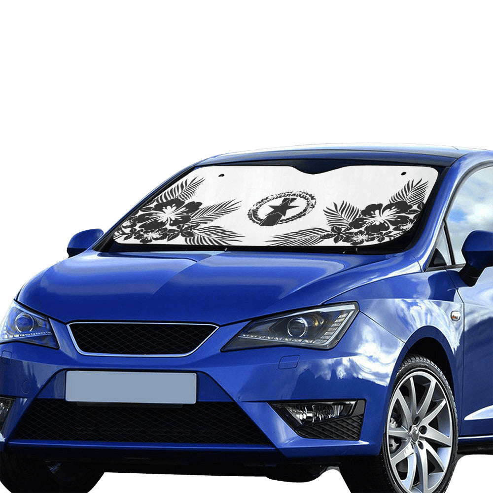 CNMI Tropical Hibiscus White Car Sun Shade