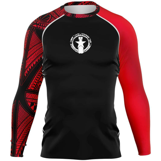 CNMI Tribal Men's Red Rashguard