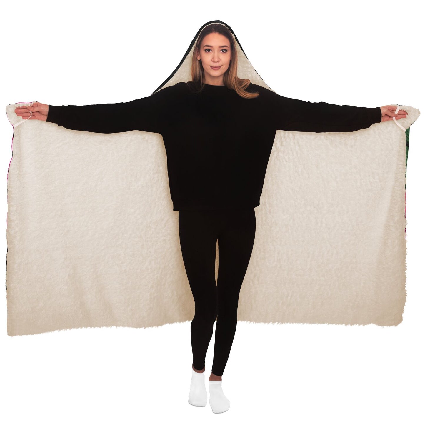 Guam Pink Hibiscus Paradise Black Premium Sherpa Hooded Blanket