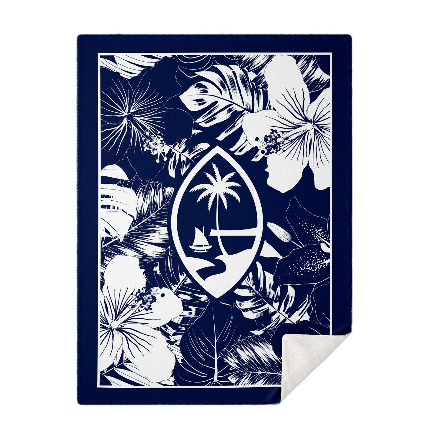 Guam Hibiscus Navy Blue Microfleece Blanket