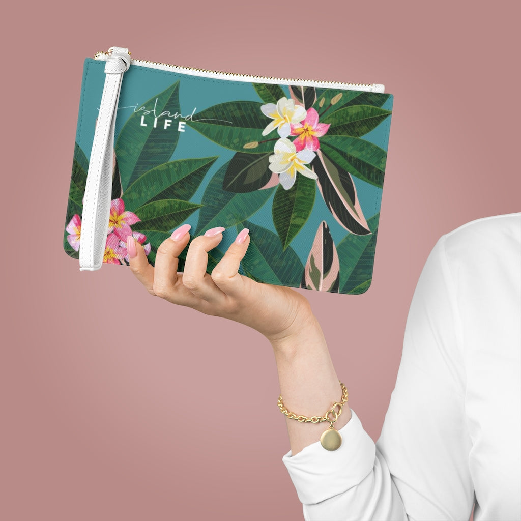 Plumeria Flowers Blue Guam CNMI Clutch Bag