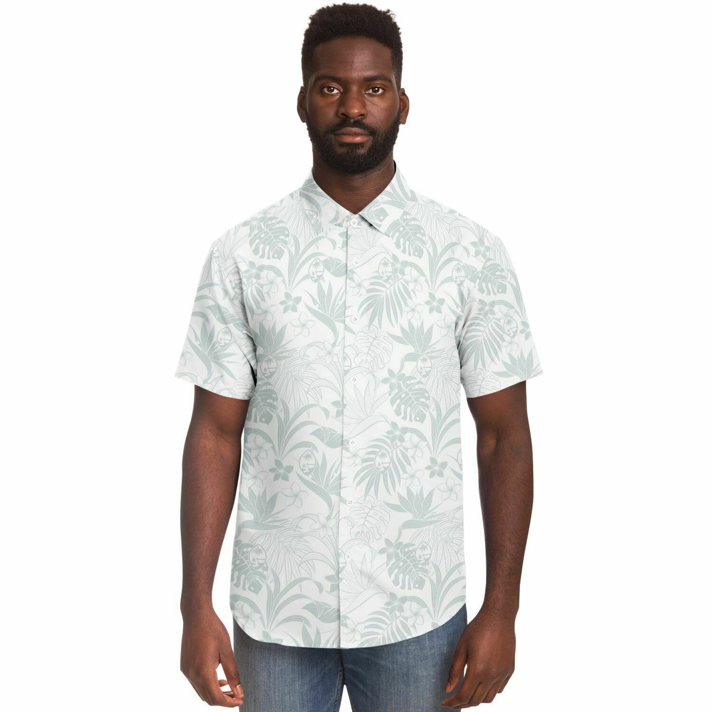 Guam Plumeria Tropical White Button Down Shirt
