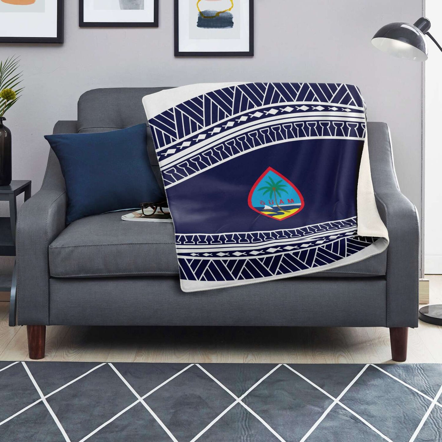 Guam Seal Tribal Blue Microfleece Blanket