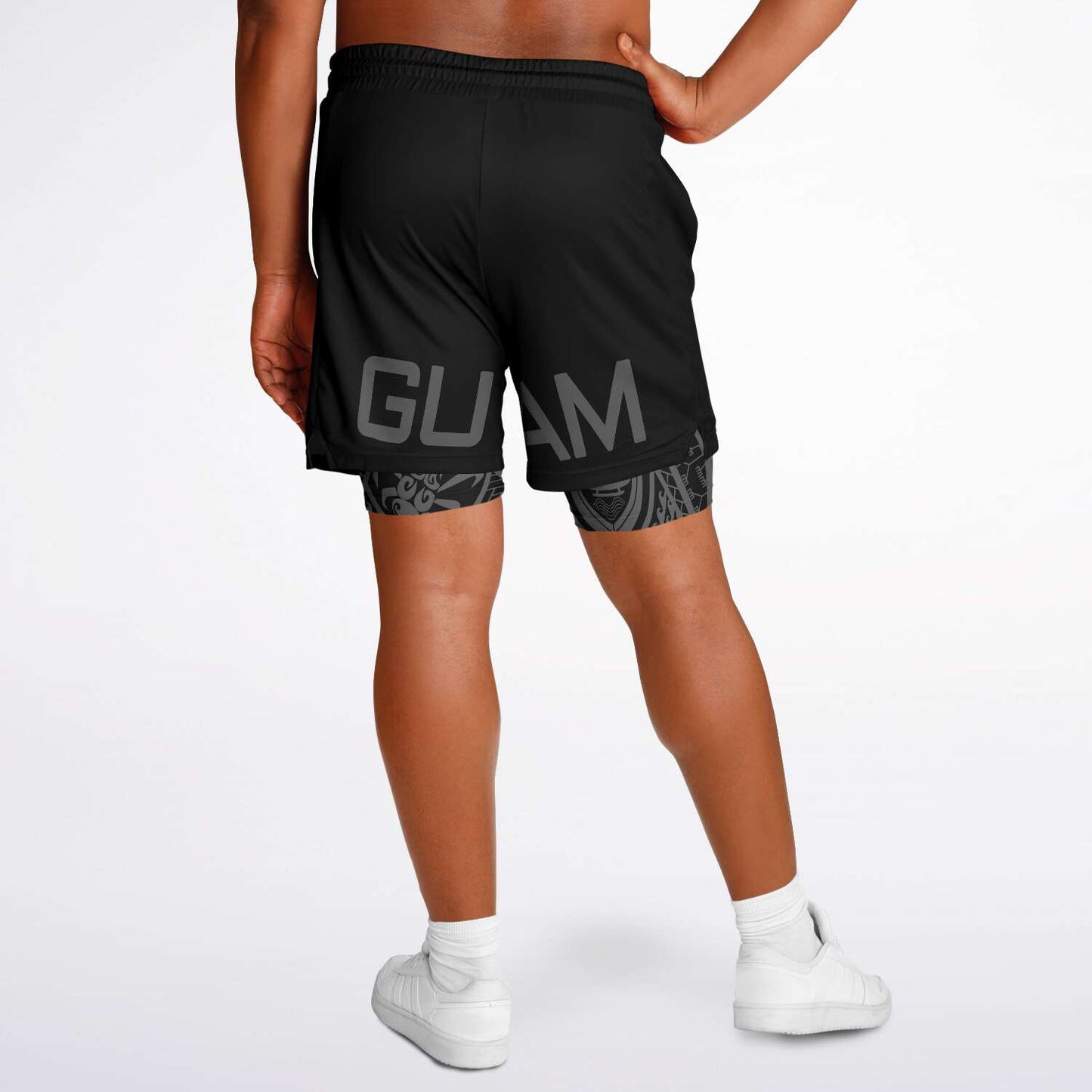 Guam Tribal Layer Black 2-in-1 Phone Pocket Active Shorts